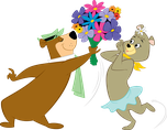 Yogi Bear and Cindy Bear with flowers