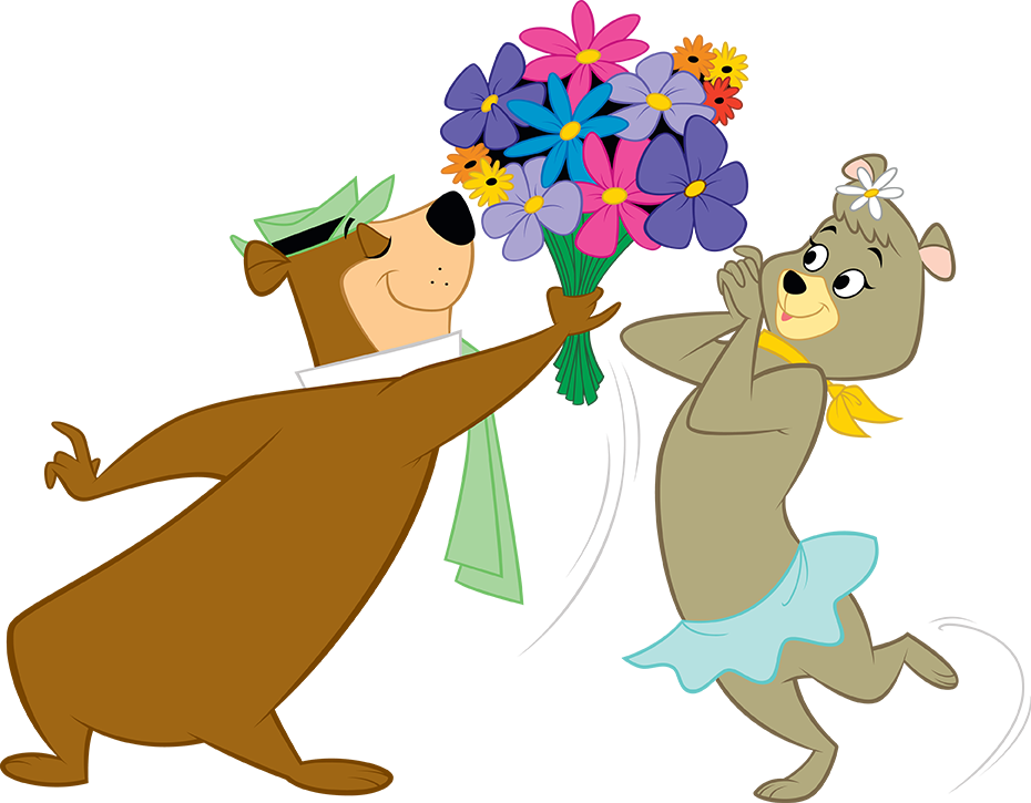 Yogi Bear and Cindy Bear with flowers